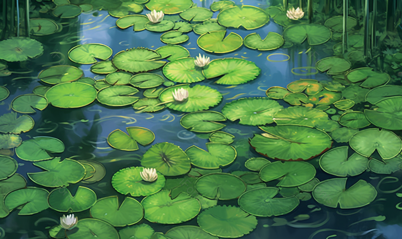 夏天唯美水面上的睡莲荷花池插画背景,插画/手绘图,插画/手绘图库,插画/手绘图下载,插画/手绘